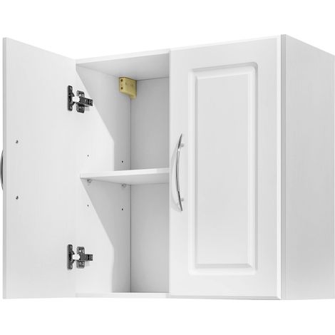 Armoire murale pour buanderie, meuble suspendu à 2 niveaux avec étagère réglable, rangement de 60 cm avec 2 portes, pour cuisine, salle de bain, buanderie, 30 x 60 x 60 cm (P x L x H), blanc (1/5)