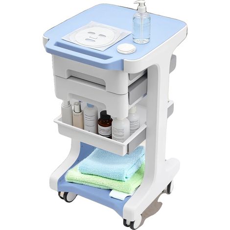 Carrello multiuso, 3 ripiani, 2 cassetti, capacità di carico 50 kg (110 libbre), dimensioni 16,14 x 16,14 x 26,38 pollici, maniglia ergonomica. (1/5)