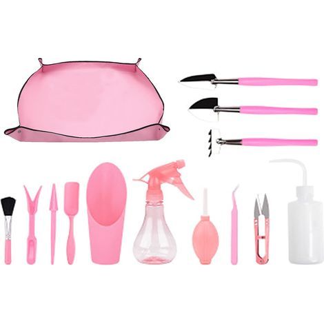 14 Outils Jardinage, Plastique Bois Acier, Tapis Rempotage, Succulentes Intérieur Extérieur (1/5)