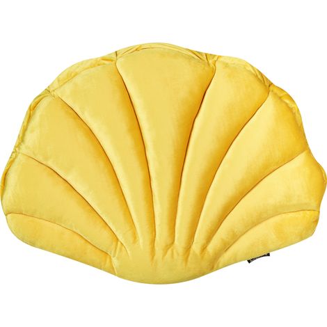 Cojín decorativo de terciopelo concha marina forma de vieira patrón liso amarillo Consolida