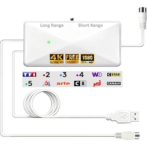 Amplificateur Antenne TV, Compatible Antenne Intérieure et Extérieure