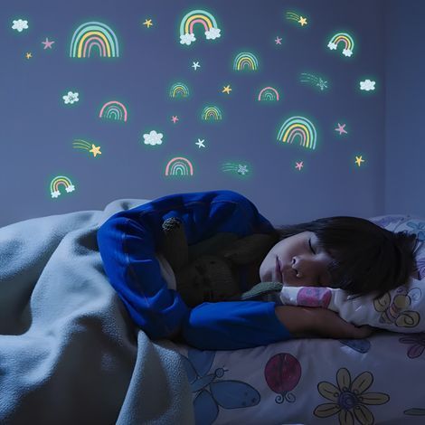 Stickers muraux décoratifs - Nuages arc-en-ciel et étoiles - Stickers muraux fluorescents (1/5)