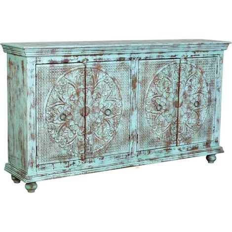 Aparador de madera de 4 puertas acabado envejecido  verde, 180x42x101h (1/5)