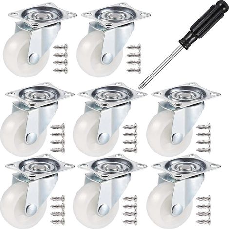 Lot de 8 roulettes pivotantes robustes en caoutchouc PU pour le bricolage et le montage de meubles, avec tête pivotante à double roulement à billes et vis (hauteur 50 mm/2 pouces). (1/4)