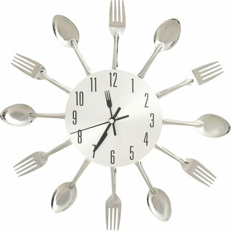 Horloge murale et cuillère et fourchette Argenté 31cm Aluminium vidaXL (1/4)