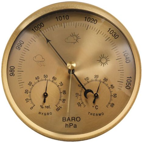 Baromètre anéroïde 3 en 1 de précision - Station météo, thermomètre hygromètre pour intérieur et extérieur avec structure en acier inoxydable (jjaune) (1/5)