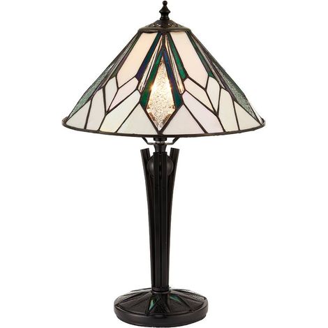 Interiors Astoria - Lampada da tavolo piccola 1 luce nera, vetro stile Tiffany, E14 (1/4)