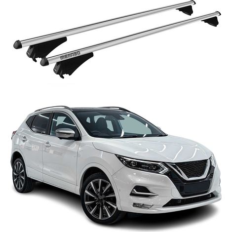 Menabo Dachträger Grundtäger kompatibel mit Nissan Qashqai J11 2017-2021 FL Aluminium 75kg Silber 2tlg Offene Reling kompatibel mit Fahrradträger, Dachboxen, Skiträger Abschließbar (1/5)