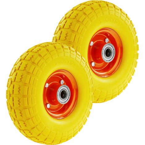 PrimeMatik - Roue de brouette solide jaune 2-pack 120 Kg 10x3.5" 254x89 mm pour charettes chariots et plates-formes de transport (1/5)
