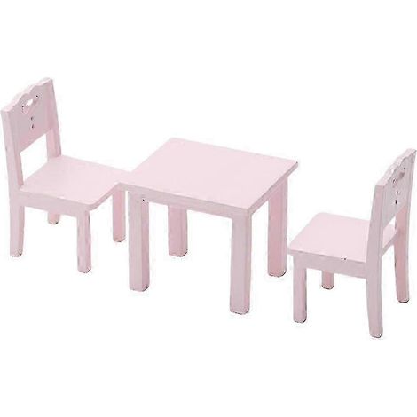Ensemble table et chaises 3 pièces pour enfants – Mini mobilier en bois – Dimensions 6,7 x 3,8 x 3,5 cm – Couleur rose