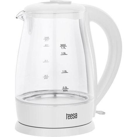 Hervidor eléctrico inalámbrico Teesa, de vidrio, blanco, 2200 W, 1,7 L (1/3)