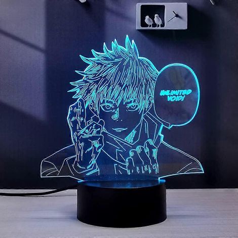 Lampe LED Satoru Gojo 3D Illusion Jujutsu Kaisen, style anime, 16 couleurs changeantes, RGB, télécommande, veilleuse de bureau pour chambre (Satoru Gojo)