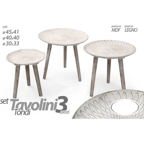 Trade Shop - SET 3TLG. ANTIKE LOUNGE GARTEN BEISTELLTISCHE AUS HOLZ Ø45-40-30CM RUND 783982 - (1/2)