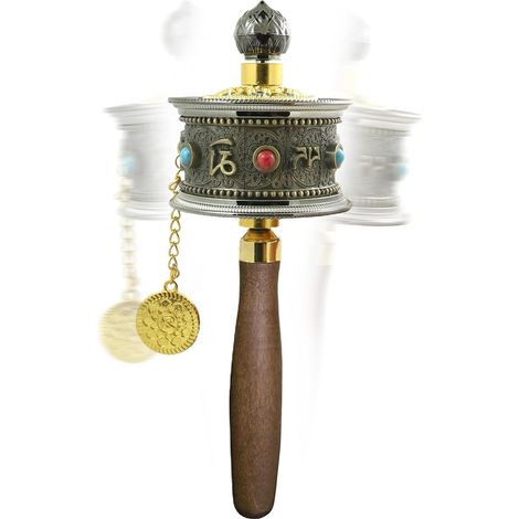 Roue de Prière Méditation Ergonomique Rotation Silencieuse - Roue De Prière Tibétaine Manuelle,pour Domestique Bureau Compagnon de Voyage Décor de Studio de Yoga Salle de Classe de Pleine (1/5)