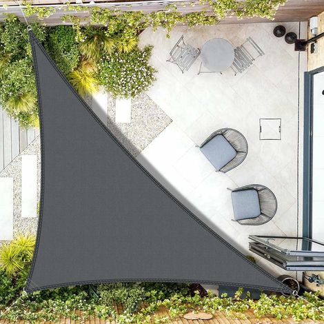 Voile d'ombrage triangulaire gris foncé imperméable 4 x 4 x 4 m - Tissu anti-UV, idéale pour les patios, jardins et extérieurs. (1/5)