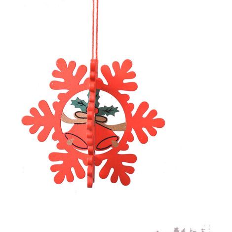 Ornements d'arbre de noël en bois, ornements suspendus en bois suspendus, ornements suspendus en bois DIY（Flocon de neige A [rouge]） (1/5)