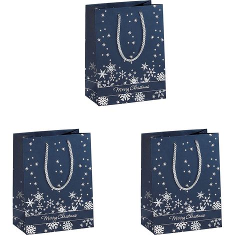 SIGEL GT111 Premium Borsa natalizia piccola, Silver Snowflakes, 17,5 x 23 x 10 cm, carta, 210 g, 3 pz (1/3)