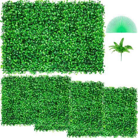 VEVOR Artificiale Pannello  4 Pezzi da Siepe di Bosso, 61x40,6 cm, Siepi Artificiali, Recinzione Artificiale Bosso, Edera Finta Effetto Realistico Decorazione Plastica Colore Verde, Spessore da 4 cm
