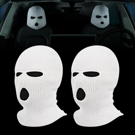 2pcs Funny Car Headrest Covers, Custom Plush Face Masks, Universal Seat Protection, Comfort and Style for All Vehicles (White) (1/5)