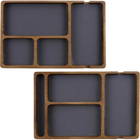 Organiseur en similicuir à 4 compartiments pour table de chevet en bois, avec vide-poches pour téléphone et bijoux, idéal pour le rangement de bureau et commode. (1/5)