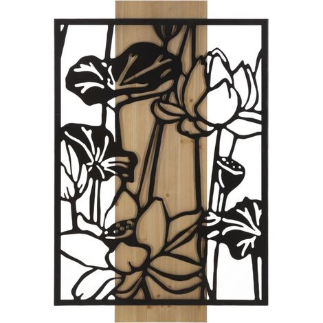 Panneau mural Lotus en fer et bois 60 x 2 x 90 cm (1/5)