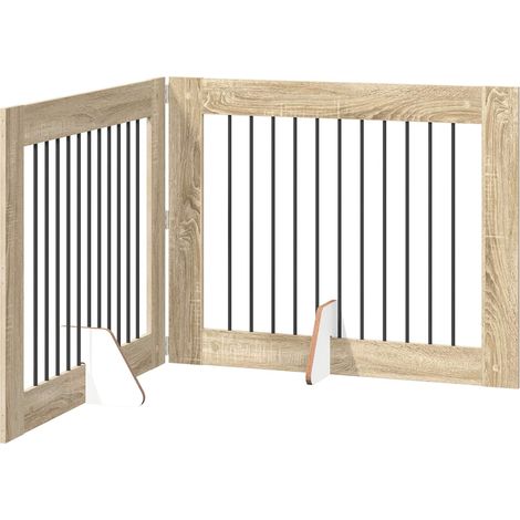Puerta para perros plegable con soportes 2 uds. Roble Sonoma vidaXL