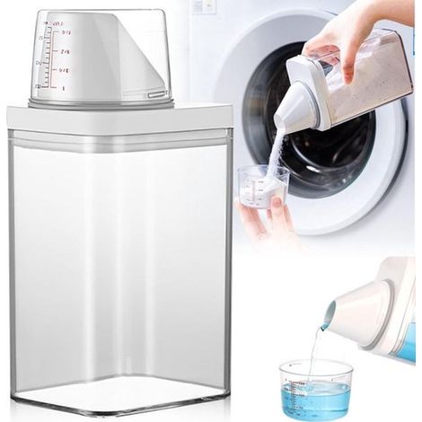 Flacon doseur hermétique pour lessive – 1100 ml – Avec verre doseur – Pour lessive en poudre, liquide et stockage de céréales (1/5)