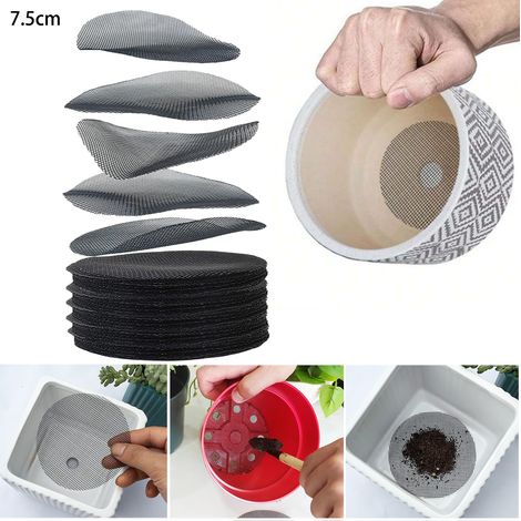 Tampon de maille de trou de Pot de fleur de 50 pièces, écrans de trou de Drainage de Pot de plante de 75mm, Anti-perte de sol, maille de tapis (1/5)