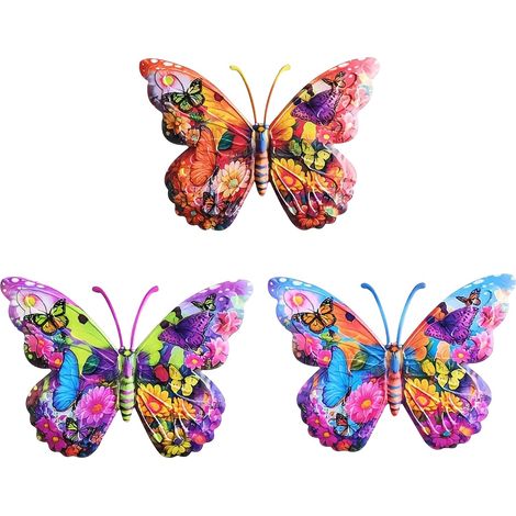 3 pièces Murale Papillon Métal 15 x 11 cm Papillon Métal d art Mural Colorée Decoration Murale Exterieur Décor d Patio (1/4)
