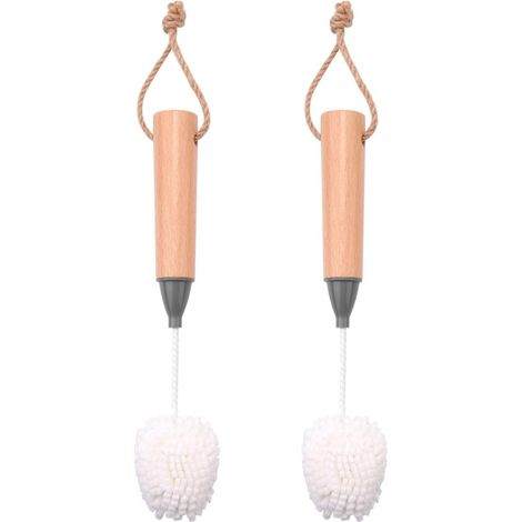 Spazzola per la pulizia di bicchieri da vino, flûte e calici con stelo, con setole in schiuma antigraffio e manici in legno (set da 2)