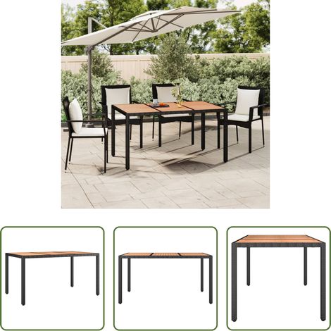 Holzplatte - Gartentisch mit Holzplatte Schwarz Poly Rattan & Akazienholz (1/5)