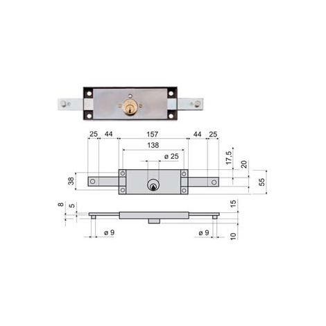 Serratura Serranda Centrale Cilindro Fisso Tondo 641 157 MMX10X55H