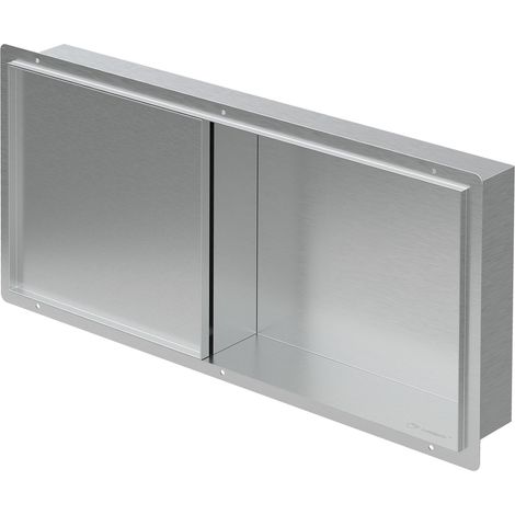 LuxeBath Wandnische Dusche Edelstahl gebürstet mit befliesbarer Tür, 25,5x55,5x10 cm, Silber, Eingebettete Duschnische wasserdicht, Einbaunische Duschablage randlos, Doppelregal, Badezimmer Lagerung
