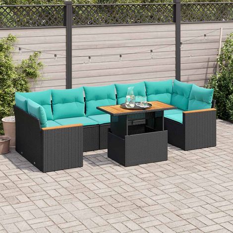 vidaXL Salon de jardin 8 pcs avec coussins noir résine tressée (1/5)