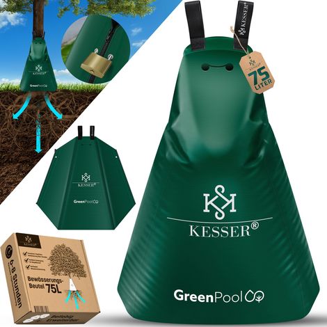 KESSER® Bolsa de riego para árboles Bolsa de agua y bolsa de riego para árboles  Bolsa de PVC duradera y resistente a los rayos UV  Sistema de riego para árboles  Set de 1 / Verde / 75 litros
