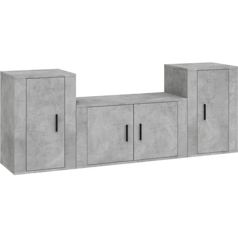Conjunto de muebles mueble aparador TV televisión salón dormitorio sala 3 piezas madera ingenierizada gris 020024496