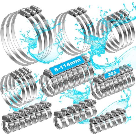 Collier de Serrage Tuyau 8-114 mm, Inox 304, 50 pcs  Collier Inox Serrage réglable et antirouille, n’endommage pas le tuyau, pour jardin, maison, piscine et cheminée (1/5)