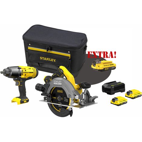 Kit Sega circolare a batteria 18V Brushless V20 SFMCS550B + Avvitatore ad impulsi a batteria 18V attacco 1/2" SFMCF900B V2 + Set energia + EXTRA OMAGGI FATMAXB. STANLEYB.