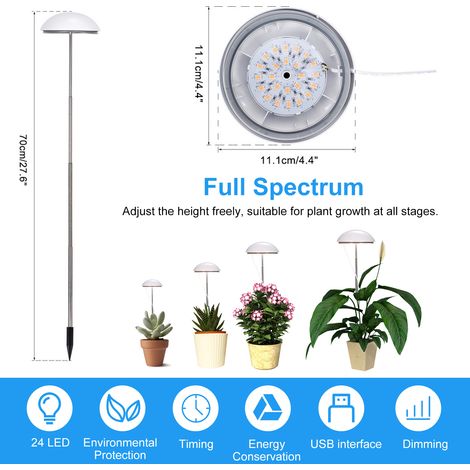 Lampe LED pour culture de plantes en pot, spectre complet, hauteur de remplissage réglable, 5 niveaux de luminosité à intensité variable pour plantes d'intérieur (1/5)