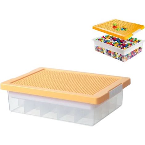 Lego-Aufbewahrungsbox, gelb, Lego-Aufbewahrungsbox mit abnehmbarem Deckel, mehreren Fächern, große transparente Aufbewahrungsbox für Bastelmaterialien (1/5)