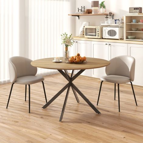 Table ronde industrielle, chêne ø120 cm, 4 personnes, pieds acier (1/5)