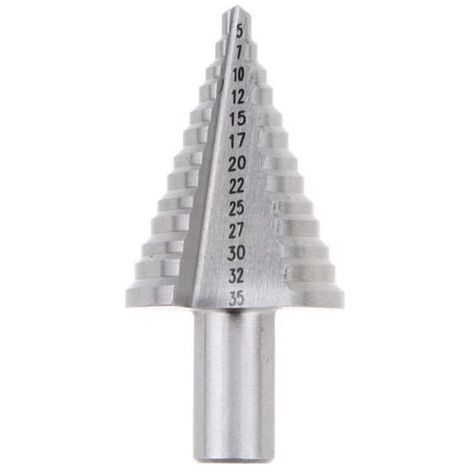 Metal Foret Conique Foret étagé 5mm-35mm,Triangle Conique Titane avec Revêtement Titane,pour Visseuse Percage sur Acier, Laiton, Bois, Plastique Argent (1/2)