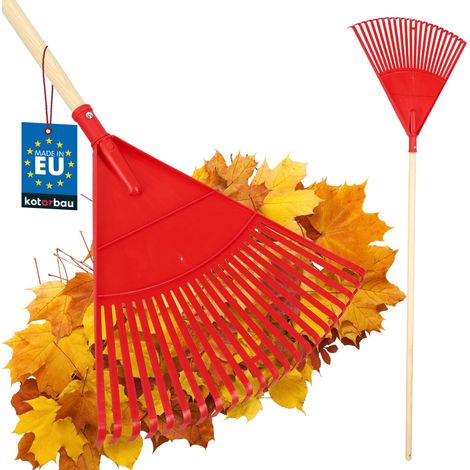 KOTARBAU® Rateau À Feuilles - Plastique - 48 cm - avec Manche en Bois - Extra-Click - Rateau Jardin - Ramasse Feuilles - Léger - Rouge & Bois Verni - Ergonomique (1/5)