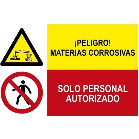 Señal combinada Peligro materias corrosivas, Solo personal autorizado SEKURECO                 Adhesivo vinilo