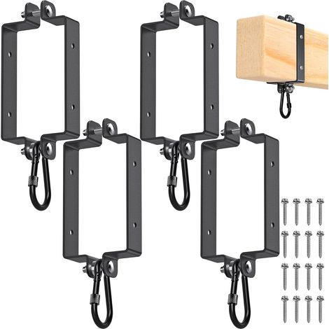 Lot de 4 crochets de suspension pour balancelle en bois carré (145 x 93 mm), crochet de suspension avec mousqueton, cadre d'escalade, supports de sac de frappe pour chaise hamac, monté sur (1/5)