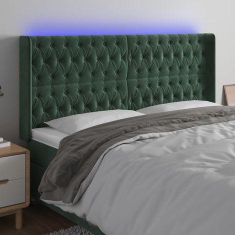 vidaXL Tête de lit à LED Vert foncé 203x16x118/128 cm Velours (1/5)