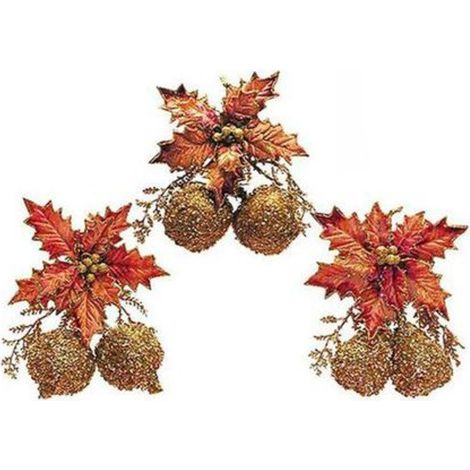 3 decorazioni addobbo frutta natalizia per albero natale - colore oro/arancio