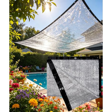 CCYKXAToile d'ombrage 85 % aluminium - 3 x 3 m - Réfléchissante en maille avec œillets - Pare-soleil pour jardin, terrasse, serre, animaux domestiques (1/5)