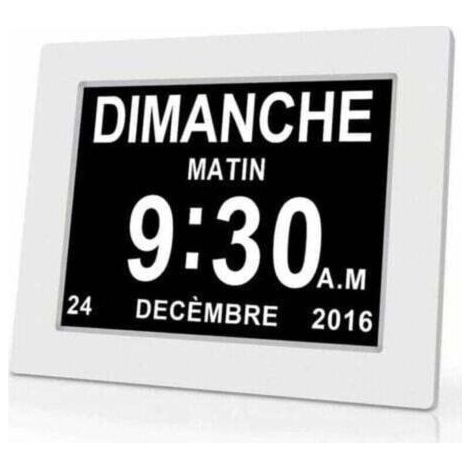1 Piece Horloge calendrier numérique 7 pouces avec date et heure, horloge Alzheimer pour parents, rappel de médicaments pour grands parents et enfants Blanc (1/5)