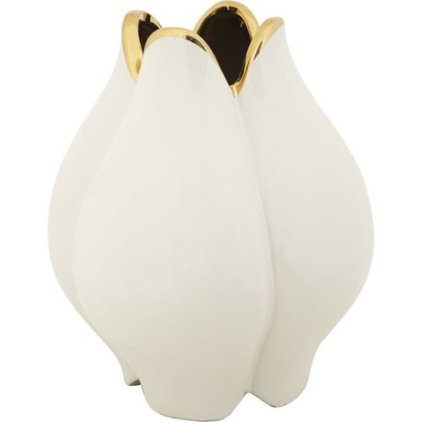 Vaso Potter in ceramica bianca e oro dal profilo a petali